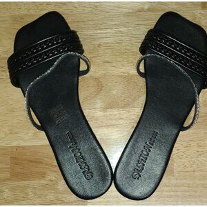 BLACK SANDALS WITH RHINESTONE STRAP - Size 8